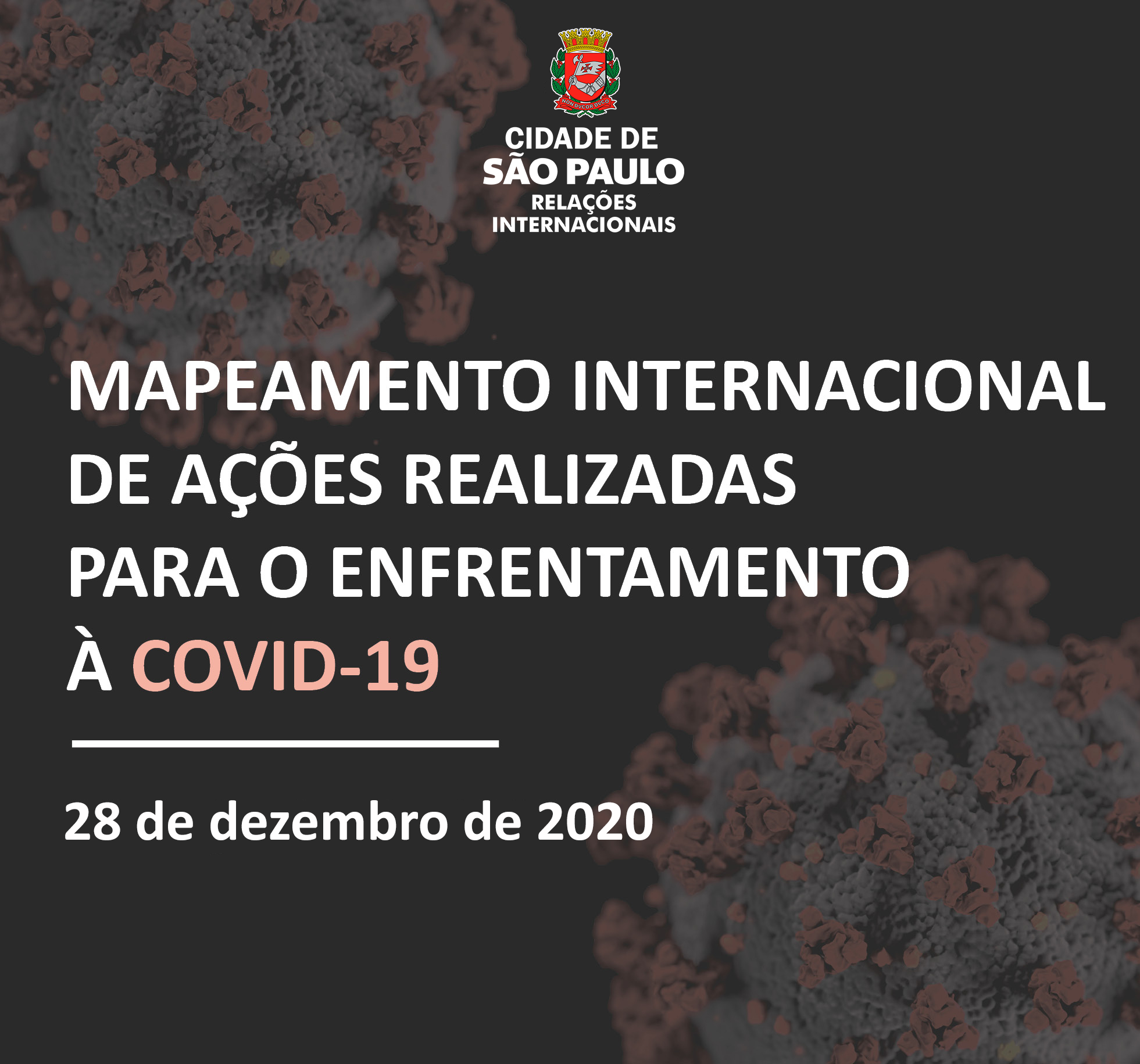 Arte com o texto Mapeamento Internacional de Ações Realizadas para o Enfrentamento à Covid-19, com data de 28 de dezembro de 2020.